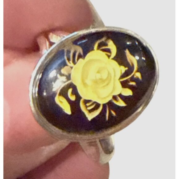 New! Baltic Amber Intaglio Rose in Sterling Silver Adjustable Ring - Picture 10 of 10